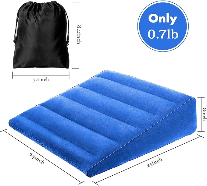 USHMA Inflatable Wedge Pillow, Portable Travel Wedge Pillow, Fast Inflation & Deflation Inflatable Wedge Pillows for Travel, Blow Up Sleeping Back Knee Bed (Blue)