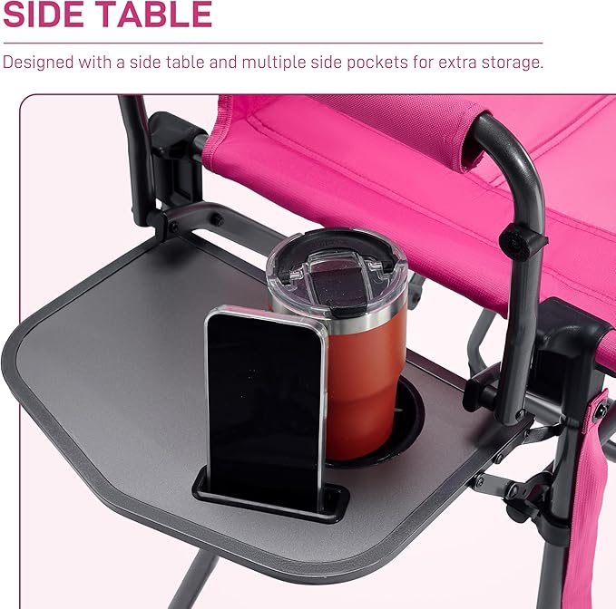 EVER ADVANCED Portable 30.7" Seat Height Tall Folding Camping Chair Directors Chair High Foldable Bar Stool with Side Table for Makeup Artist, Sports Event, Craft Show, Supports 350LBS