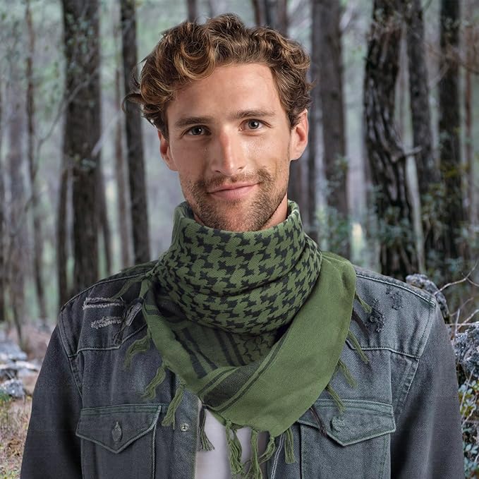 Aonal Military Shemagh Tactical Desert Scarf, 100% Cotton Keffiyeh Neck Head Scarf Wrap for Men Women