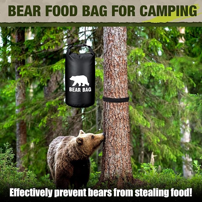 Foilswirl 1 Set Bear Food Bag for Camping Ultralight Food Hanging System Includes Waterproof Bear Bag, Nylon Ropes, Hooks for Camping Backpacking