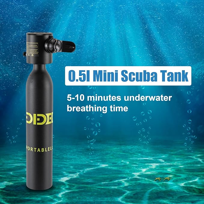 Mini Scuba Tank, 0.5L/1L Mini Diving Tank 5-10/15-20 Minutes Underwater Breath Device Portable Diving Oxygen Tank Kit, Portable Lung Tank for Emergency Rescue Underwater Exploration