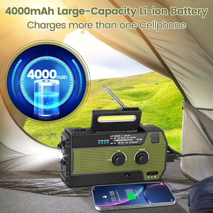 WVL Emergency Radio, 4000mAh/14800mWh NOAA Weather Radio, Solar Hand Crank Emergency Radio with AM/FM/NOAA Weather Alert, Flashlight, Reading Lamp, Cell Phone Charger and SOS Siren(Orange)