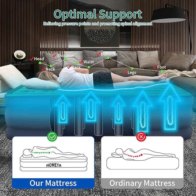 Queen Air Mattress with Built in Pump/USB-C Rechargeable Detachable-16'' Double High Inflatable Air Bed for Camping, Home&Guests, 3 Min Self Inflating/Deflating Top Flocking Blow Up Bed with Carry Bag