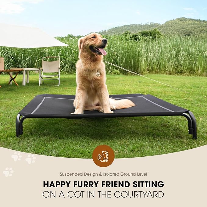 Czpalo Elevated Dog Bed, Raised Outdoor Dog Bed for Medium Sized Dog, Portable Cooling Pet Cot with Breathable & Washable Mesh, Indoor & Outdoor Pet Hammock with Skid-Resistant Feet.