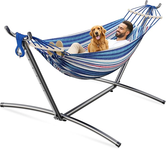 ANAGOO Double Hammock, Heavy Duty Portable, 500 lb Weight Capacity, Perfect for Both Indoors and Outdoors, 2 Person Hammock with Carrying Bag, Fine Blue