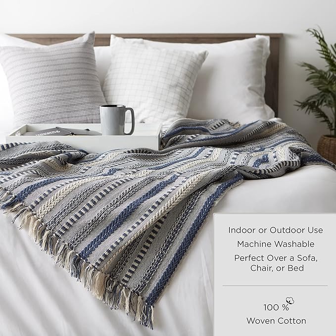 DII Woven Throw Collection 100% Cotton, Basketweave, 50x60, Artichoke Green