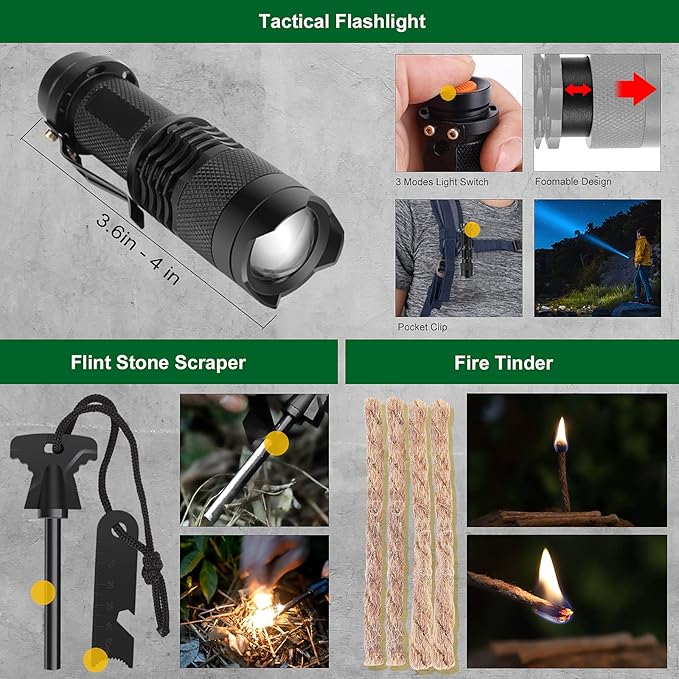 Survival Kits 27 in 1, Survival Gear and Supplies, Christmas Stocking Stuffers Camping Accessories Tactical Gear Fishing Equipment for Camping Hiking Hunting, Christmas Birthday Gifts for Men