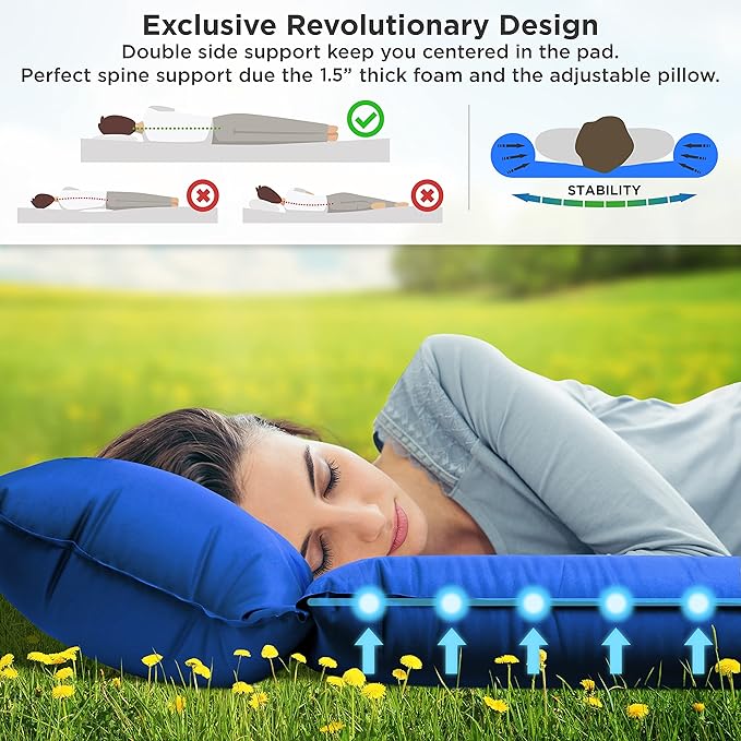 IFORREST Camping Pad with Armrest & Pillow - Self-InflatingAir Mattress, Rollover Protection, Ultra-Comfortable Mat, Lightweight for Tent, Cot, Backpacking(L/XL)