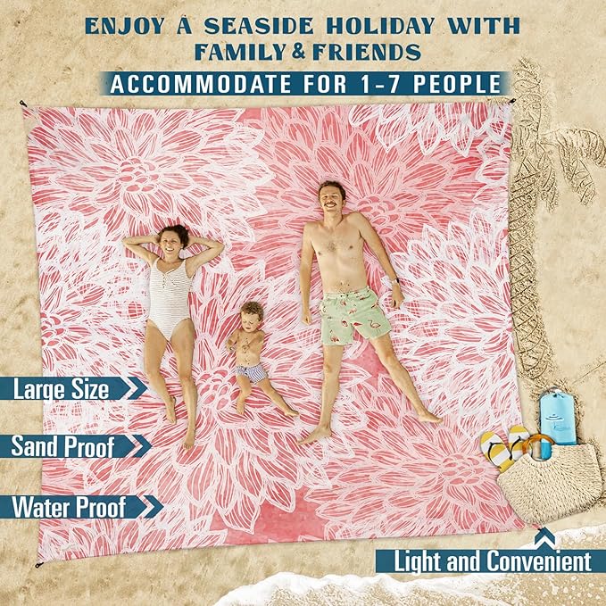Famstar Beach Blanket Sandproof Waterproof 78''×110'' 1-7Adults Oversized,Compact Lightweight Durable Beach Mat for Travel Camping Hiking Picnic Blanket