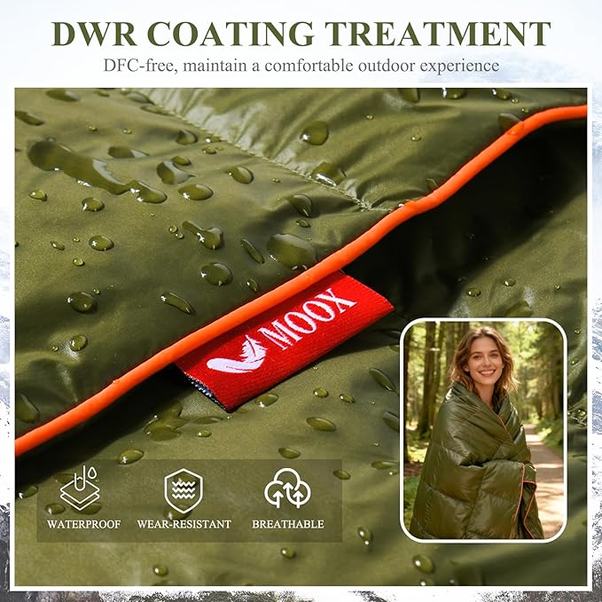 Down Camping Blanket - Packable Down Camping Quilt Backpacking Lightweight Waterproof Outdoor Hiking Stadium Warm Puffy Sleeping Bag 55"x79" Water Resistant Camp Travel Blanket, Green Orange