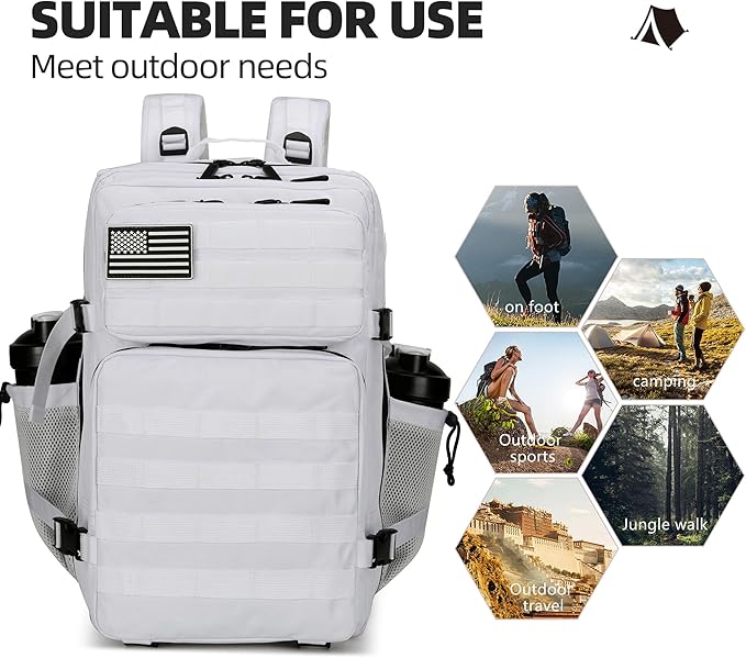 Lovelinks21 45L Tactical Assault Backpack 3 day assault pack with Molle Waterproof backpack Rucksack for Tactical Backpacks (White)