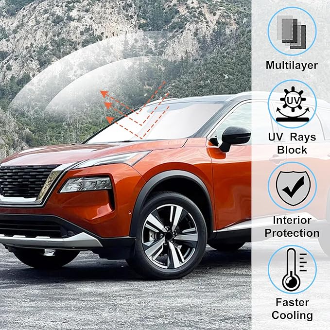 Windshield Sun Shade Custom Fit 2021 2022 2023 2024 2025 2026 Ni-ssan Rogue 3rd Gen.Accessories (Not for Rogue Sport) Foldable Window Sunshade Shield Protector