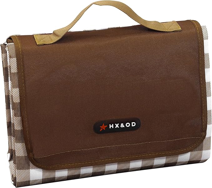 HX&OD Outdoor Picnic Blanket 80"X80" Picnic Mat Extra Large Camping Blanket Beach Blanket Foldable Waterproof Sand Mat Hiking Travel Family Concerts(Brown)