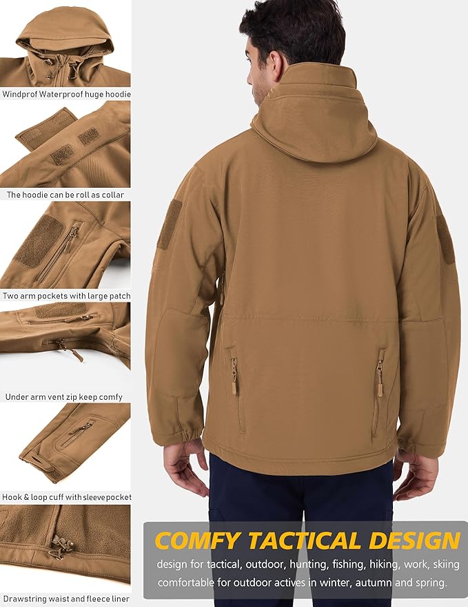 ReFire Gear Men's Army Special Ops Military Tactical Jacket Softshell Fleece Hooded Outdoor Coat