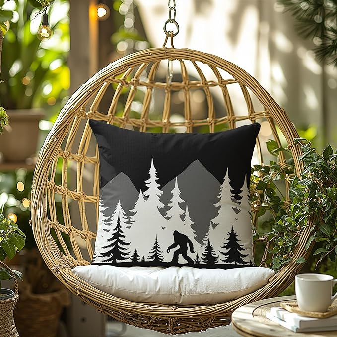 Funny Bigfoot Sasquatch Forest Throw Pillow Covers,Camping Camper Bigfoot Gifts for Women,Big Foot Sasquatch Gifts,Camper Decor Pillowcase