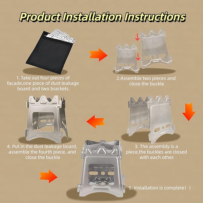 Portable Wood Stove, Folding Stainless Steel Camping Stove for Backpacking, Hiking, Outdoor Cooking, Compact and Lightweight, Durable Camp Stove for BBQ, Survival & Picnic,Father’s Day gift
