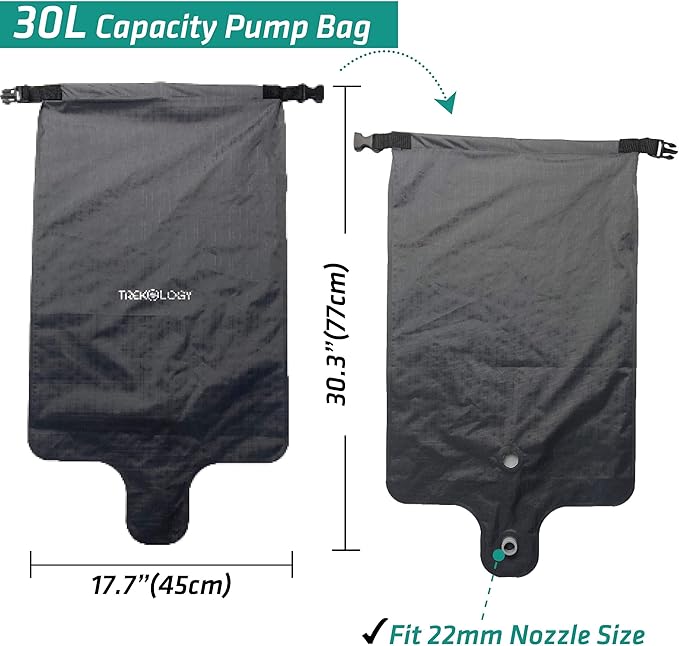 TREKOLOGY 30L Pump Sack Roll Top Compression Pump Bag - Fit for UL Sleeping Mats - Quick & Easy Pumping Sack for Camping Mats, Inflatable Pad, & Sleep Mattress