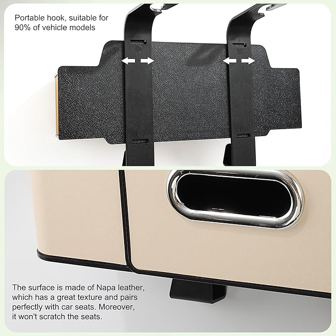Amooca Back Seat Car Organizer, 4+2 in 1 Multifunctional Car Backseat Storage Box with 4 Cup Holders Tissue Box Hook, Car Interior Storage for Travel Phones Snacks Drinks(Beige)