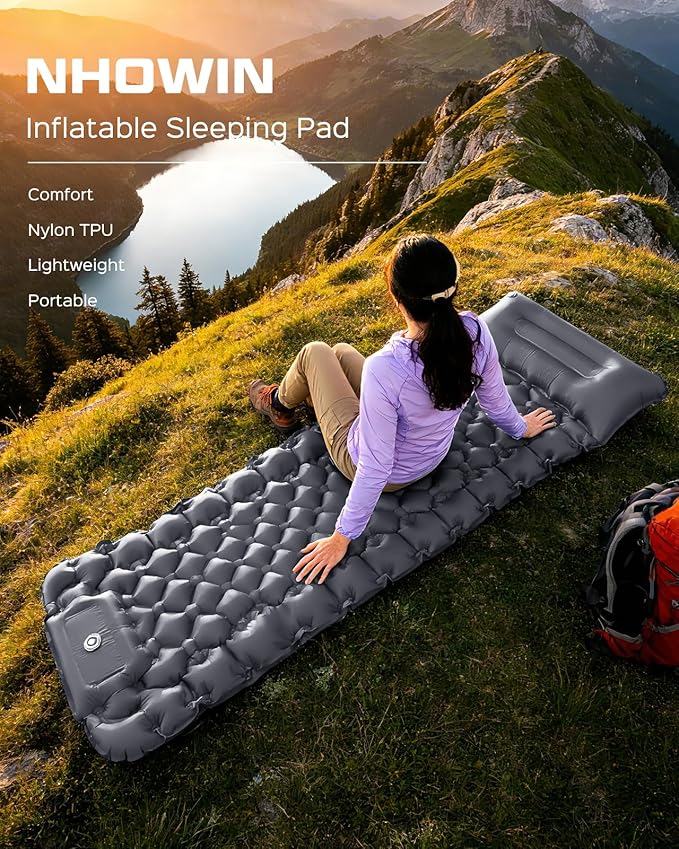 covacure Sleeping Pad - 3.9" Thick Sleeping Mats Camping with Built-in Foot Pump, Ultralight & Compact Air Mattress with Pillow for Backpacking, Hiking, Outdoor