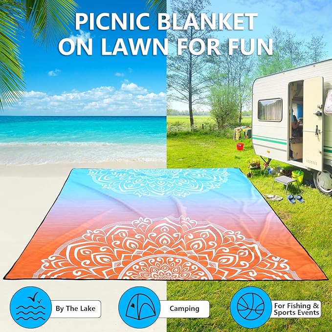 HIHOHO Beach Blanket Waterproof Sandproof Extra Large Beach Mat 79" X 83"/120"x108"for 1-8 Adults Quick Drying Durable Outdoor Picnic Mat for Beach Travel Camping Hiking