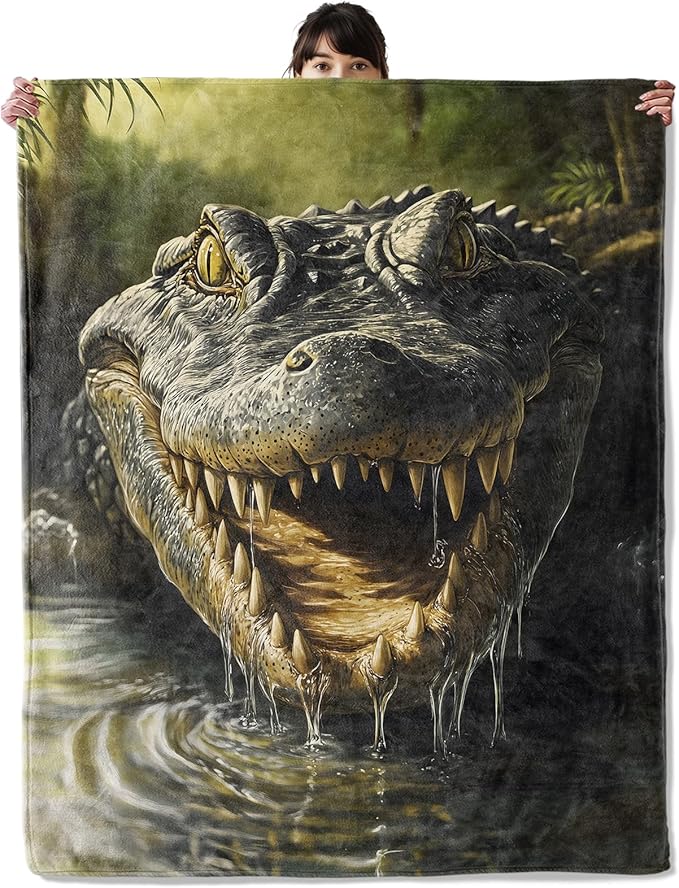 Fierce Crocodile Blanket, Cozy Flannel Swamp Beast Throw Blanket, Soft Fuzzy Blankets for Travel Home Decor, All Season Lightweight Couch Bed Cover, Gifts for Women Adults Kids 40"×50"