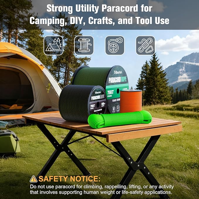 Paracord Rope 750 lb - 1000ft 5/32" Parachute Cord 4MM 12-Strand para Cord - Heavy Duty Spool String for Survival,Camping Gear, Survival Bracelet, Clothesline - White