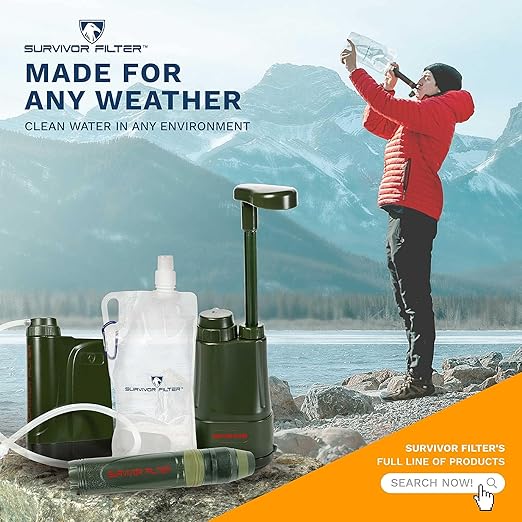 Survivor Filter Emergency Water Straw – USA-Tested – 0.05 Micron Filtration – Portable Outdoor Water Filter for Camping & Hiking - No Expiration