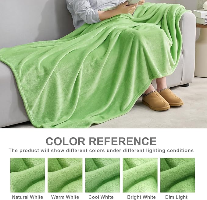 Hansleep Fleece Grass Green Full Blanket, Super Soft Flannel Fuzzy Plush Cozy Blanket for All Seasons, Grass Green, Full 84x90 Inches