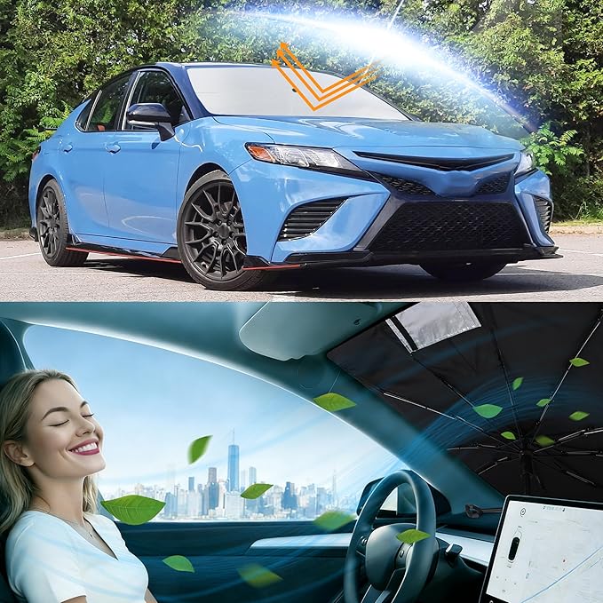 Windshield Sun Shade Umbrella Custom Fit 2018-2024 Toyota Camry LE XLE Hybrid SE XSE Sedan Accessories Front Foldable Window Sunshade