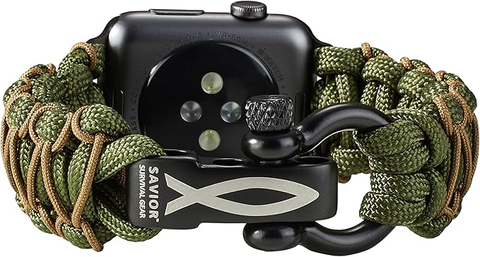 Savior Survival Gear Paracord Watch Band - Compatible with Apple Watch Band 49mm 46mm 45mm 44mm 42mm - iWatch Band Series Ultra 10 9 8 7 6 5 4 3 2 1 SE – Adjustable strap for men (Green-Brown, Large)
