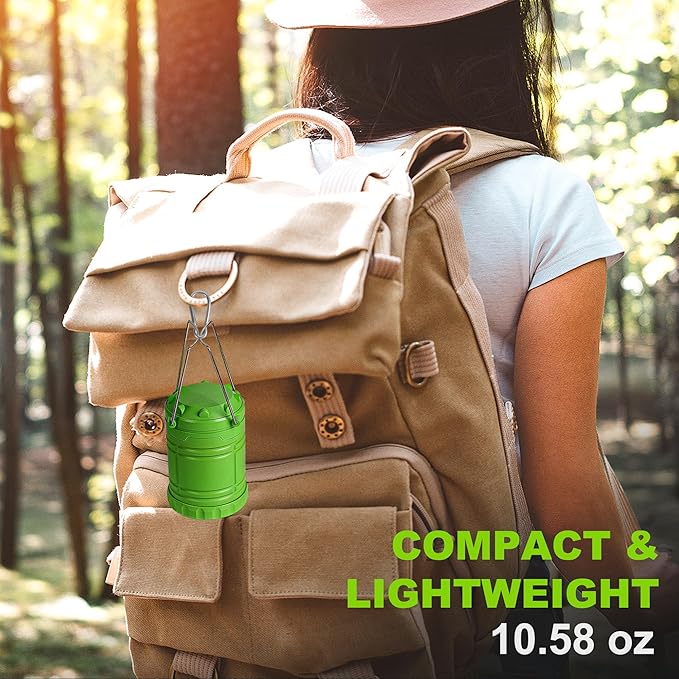 2-Pack LED Green Camping Lanterns, Portable Camping Lights, Outdoor Handled Lamps, Essential Emergency Lights for Power Outages, Hiking, Hurricane