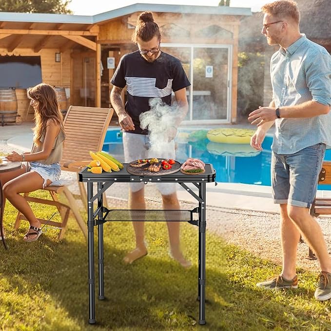 Folding Camping Table, 2 FT Folding Portable Camping Table, Outdoor&Indoor Picnic Table with 3 Adjustable Height Max 27.1",Lightweight Aluminum Camping Tables, Car Camping Essentials-Pure Black