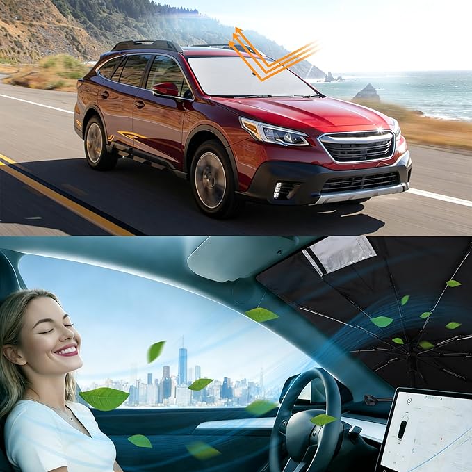Windshield Sun Shade Umbrella Compatible with 2020-2024 2025 Outback SUV, Base, Premium, Limited, Touring Accessories Sun Visor Heat Protection Keeps Car Cool