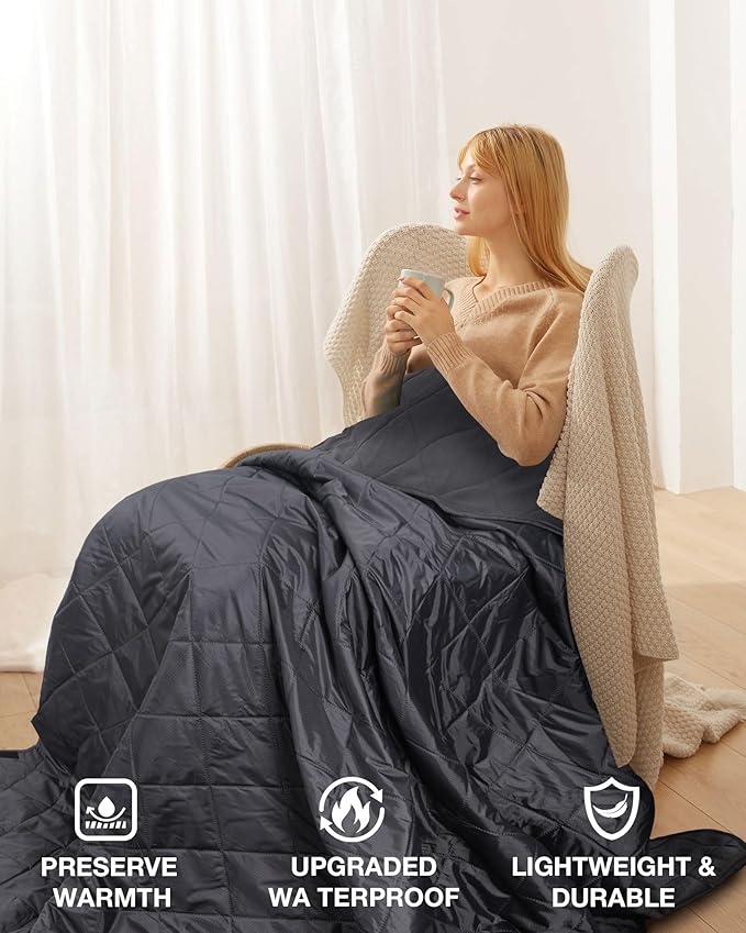 DUKUSEEK Waterproof Stadium Blanket (NO Hood), Outdoor Blankets Waterproof Windproof for Cold Weather, Emergency Warm Blanket with Quilted Cotton and Thick Fleece for Picnic, Camping, Outdoor Sports