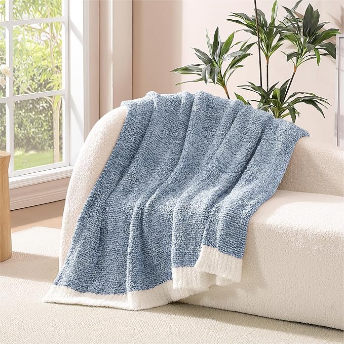 WRENSONGE Throw Blanket Cationic Dyeing Blue Soft Cozy Fluffy Warm Hand Made Throw Blankets for Couch, Sofa, Chair, Bed, Camping, Picnic, Travel Lightweight Bed Blanket - 50"*70"