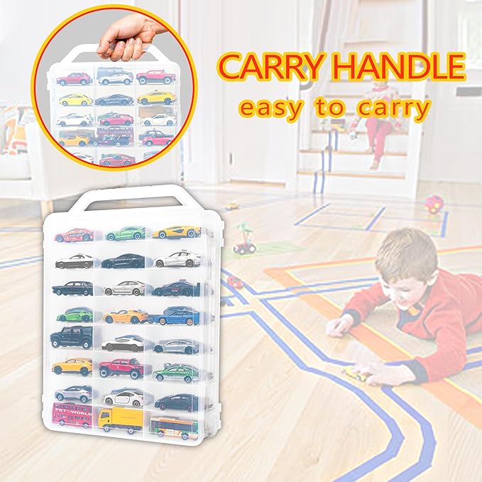 YYDS 48-Car Storage Case with Handle, Double-Sided Organizer for Toy Cars, Matchbox Cars, 1:64 Scale, Hot Wheels Compatible, CASE ONLY