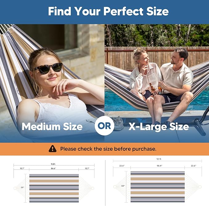 SUNCREAT Large Hammock for Tree, Outdoor Tree Fabric Hammock Only, Coffee Stripes