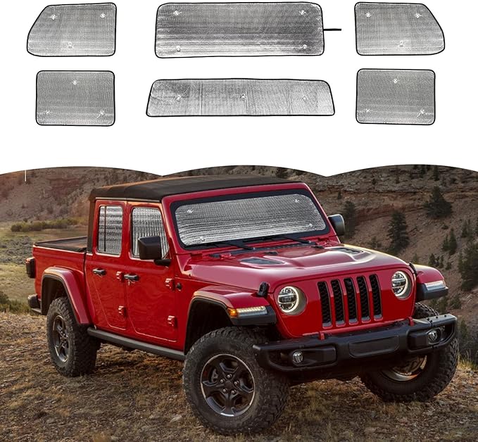 Windshield Sunshade Sun Shade Heat Shield Window Sun Visor Mat for Jeep Gladiator JT 2018-2023,6PCS