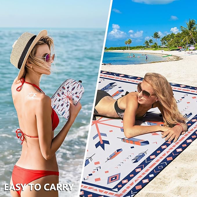 HIHOHO Beach Blanket Waterproof Sandproof Extra Large Beach Mat 79" X 83"/120"x108"for 1-8 Adults Quick Drying Durable Outdoor Picnic Mat for Beach Travel Camping Hiking