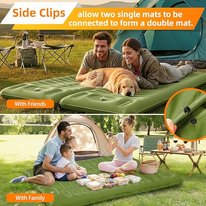 Camping Sleeping Pad, Extra Thick 5.1 Inch Self Inflating Camping Pads with Ultralight Sleeping Bag Liner, Camping Mat with Pillow & Foot Pump for Outdoor Hiking, Backpacking, Travel (Green)