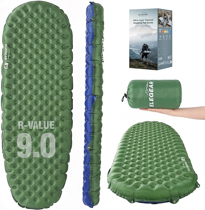 Elegear CumbreX™ Sleeping Pad for Camping with 9 R-Value, Ultralight Camping Sleeping Mat for All Seasons, Insulated Backpacking Sleeping pad, Ripstop Camping Mattress for Outdoor Hiking Tent