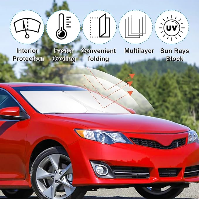 Windshield Sun Shade Custom Fit 2012 2013 2014 2015 2016 2017 Toyota Camry Accessories Foldable Window Sunshade Sun Blocker Protect Car from Sun Rays & Heat Damage