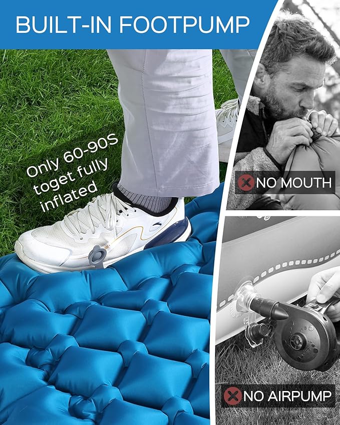 covacure Sleeping Pad for Camping - Ultralight Self-Inflating Camping Pad Mat with Built-in Foot Pump, Durable & Waterproof Air Mattress for Hiking