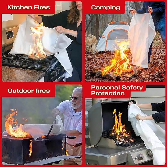 Emergency Fire Blanket 4 Pack 40"x40", Essential Fire Safety Blanket for Kitchen Home Garage Car Camping