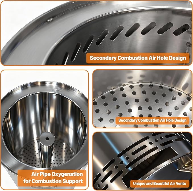 9.2 inch Smokeless Fire Pit, Smokeless Stove for Camping, Outdoor and Patio, Fueled by Wood Pellets or Firewood，Sliver