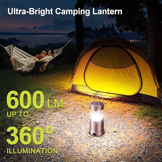 LETMY LED Camping Lantern for Power Outages, 3 Color Modes & Dimmable Battery Powered Lantern, IP65 Waterproof & Collapsible, Lanterns Flashlight Survival Kits for Emergency Hurricane Hiking, 4 Pack