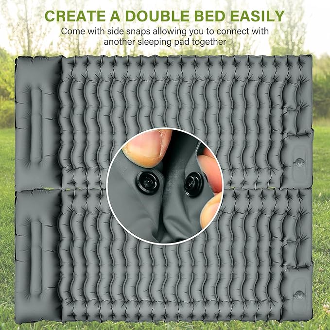 FUN PAC Camping Sleeping Pad, Ultralight Camping Mat with Pillow Built-in Foot Pump Inflatable Sleeping Pads Compact for Camping Backpacking Hiking Traveling - Gray