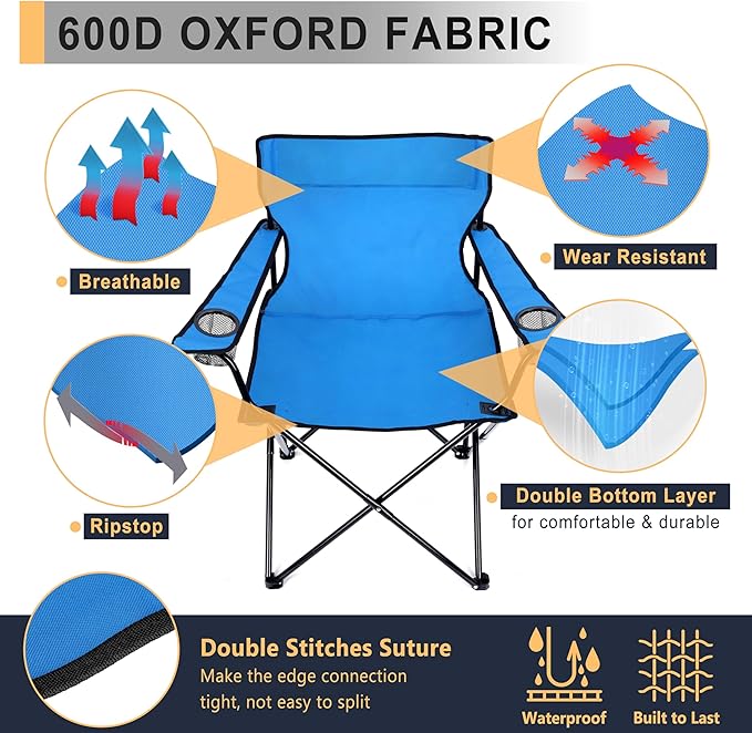 Joyfair Portable Camping Chair, Outdoor Lawn Folding Chairs for Adults, Heavy Duty Large Foldable Chairs for Beach, Fishing, Tailgating and More Outdoor Sport, Carry Bag & Cup Holder