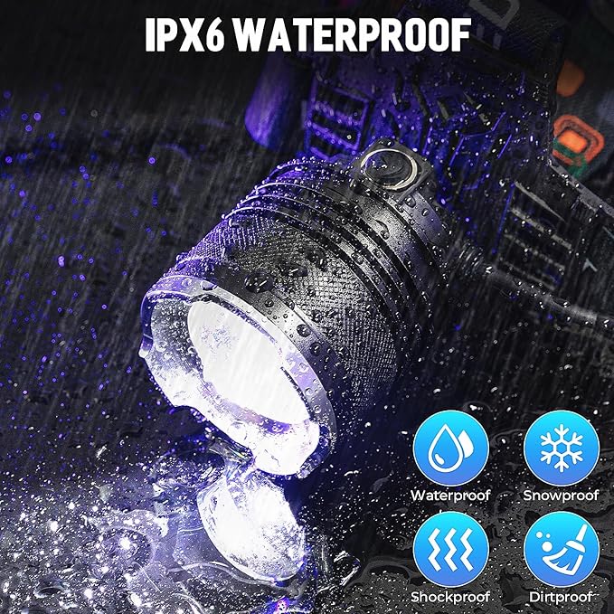 LED Rechargeable Headlamp 2 Pack, 99,000 Lumens Head Lamps (Include Βattery) Super Bright Long Distance Headlamps with 5 Mode Waterproof, 90° Adjustable Head Lights for Forehead Adults Outdoor Camping