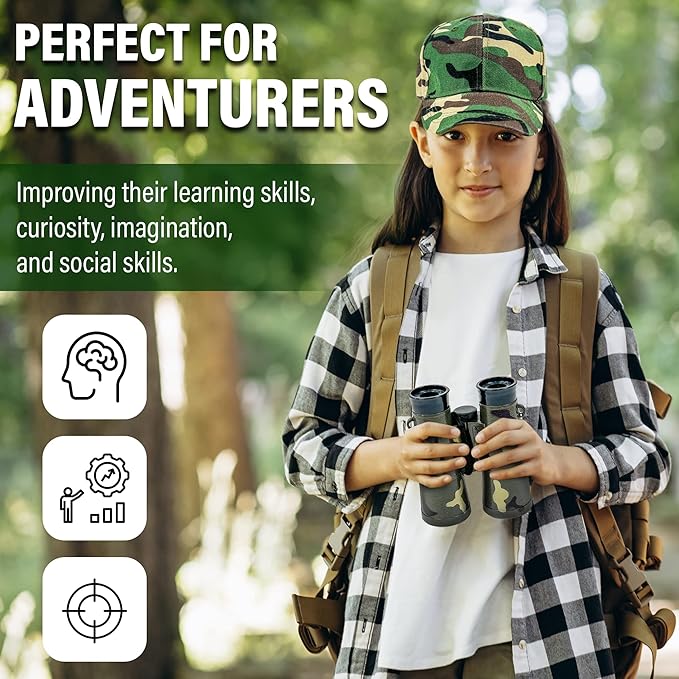 Kids Explorer Kit - 10-in-1 Nature Explore Set with Walkie Talkies, Binoculars, Compass, LED Flashlight - Outdoor Adventure Kit for Boys and Girls - Complete Camping Gear Bundle
